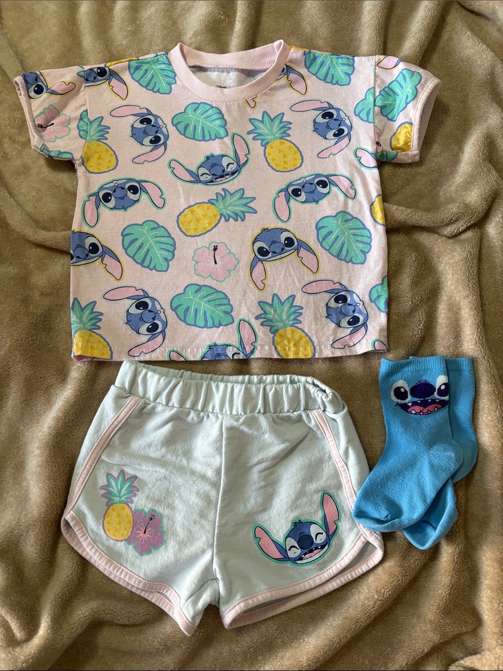Disney Pink & Light Blue Stitch Pineapple Kids  Set with Socks